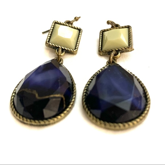 Two tiered, faux gemstone teardrop drop earrings - Picture 2 of 5